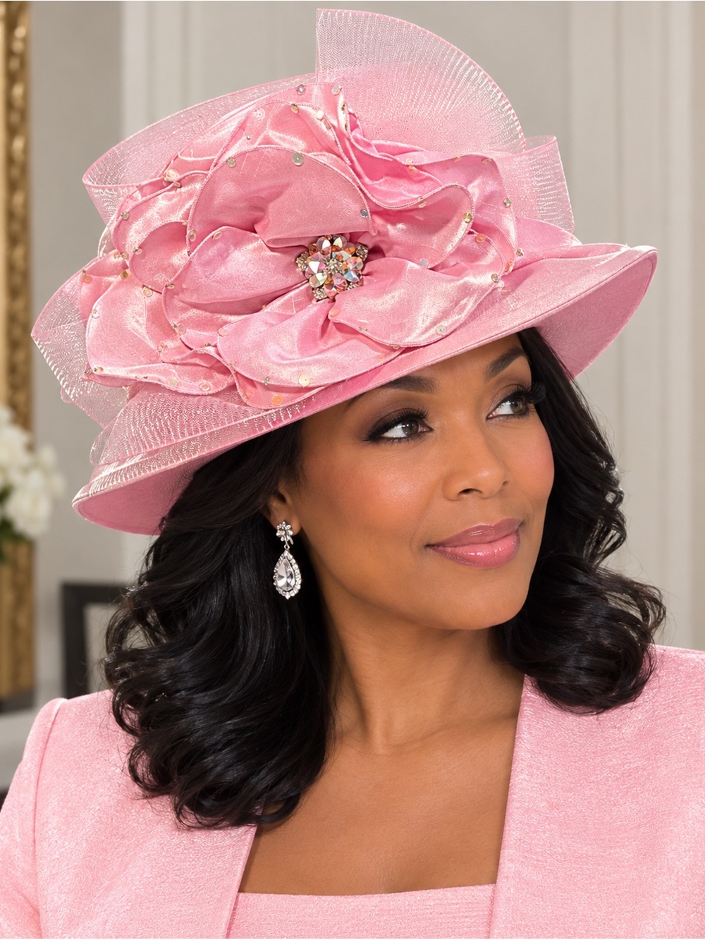 Brand NEW Whittall & Shon Pink Floral Satin Fascinator Church Dress hat w/ tag